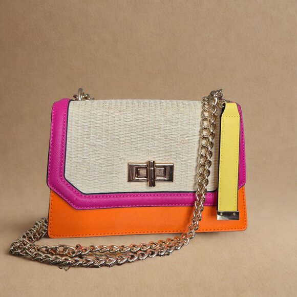 ALDO Multicolor Saffiano Faux Leather Chain Link Flap Crossbody Bag - Picture 1 of 10
